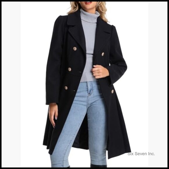 Double Breasted Lapel Trench Coat with Pockets A-Line Silhouette - Picture 2 of 7